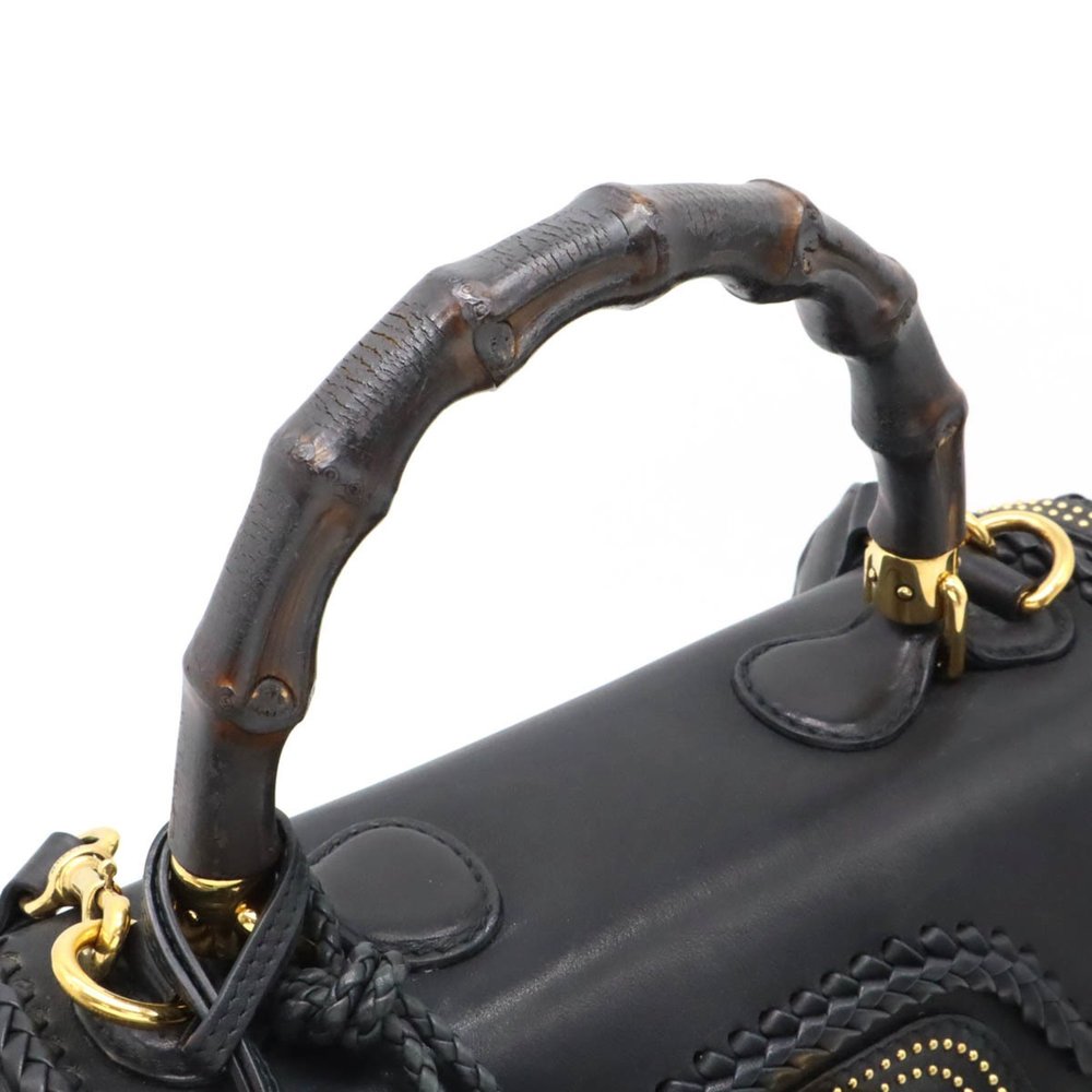 GUCCI New Bamboo Handbag Shoulder Bag Studs Tassel Leather Black 263959 - Picture 5 of 10